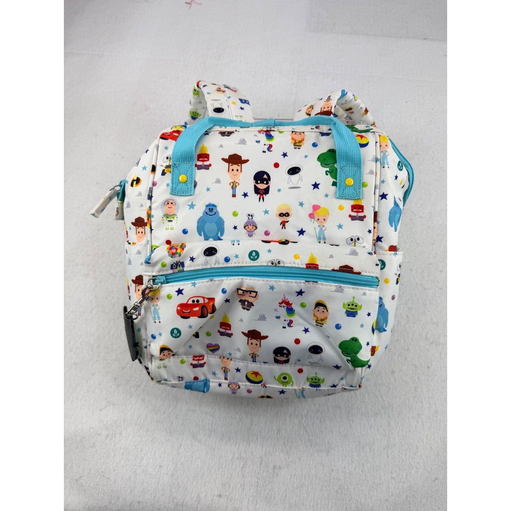 Disney Pixar Character All Over Print Mini Backpack White Multi Zip Pocket